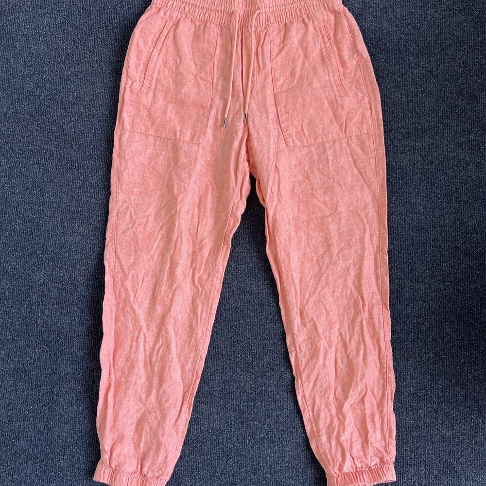 Athleta Jogger Pants Womens 4 Pink Linen Elastic Waist Pockets Summer Lounge